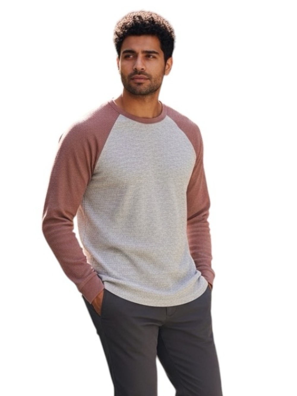 Lucky Brand Strong Boy thermal Men's Two-Tone Waffle Raglan Top Size Large